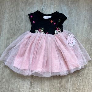 NWT Popatu Baby Girl Floral Tulle Dress in Black & Blush Pink Size 12 Months